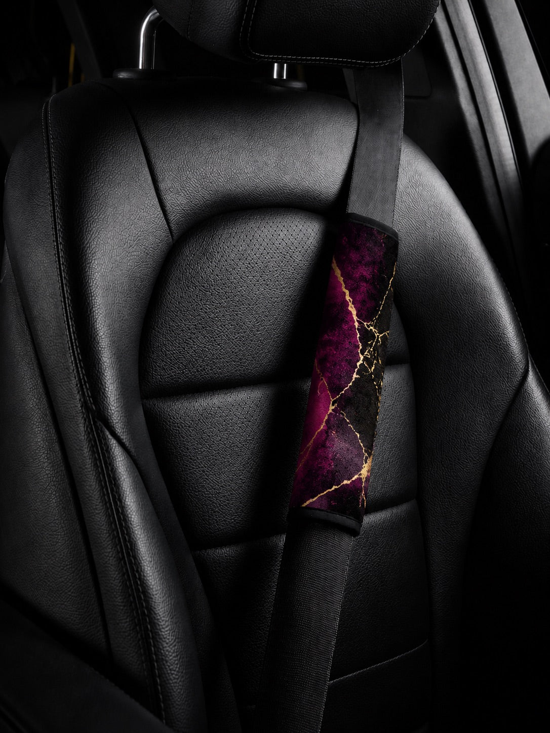Burgundy Black - Set of 2 Seat Belt Covers