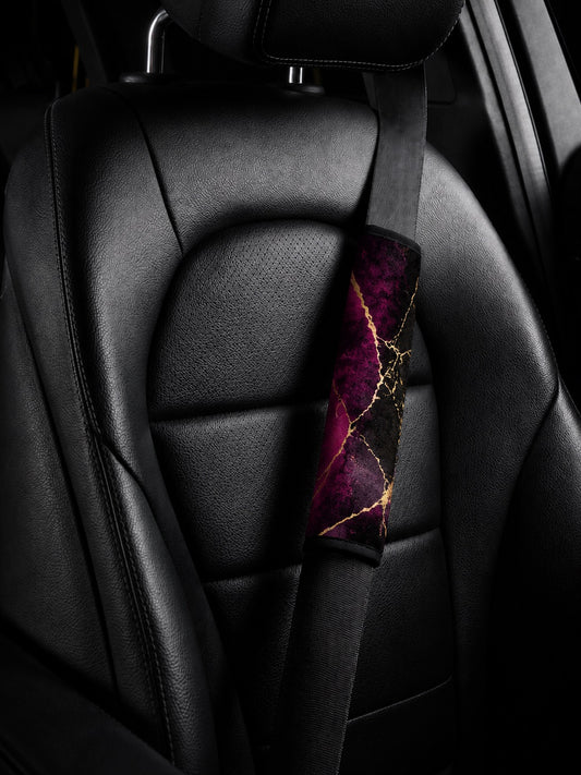 Burgundy Black - Set of 2 Seat Belt Covers